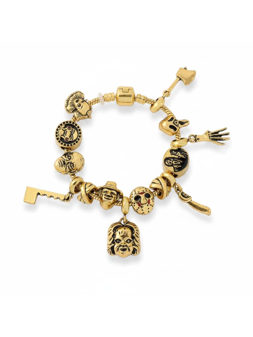 Horror Charm Gold Tone Bracelet Chucky Jason Freddy Scream Saw Halloween